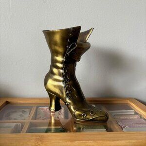 Vintage brass boot vase vessel